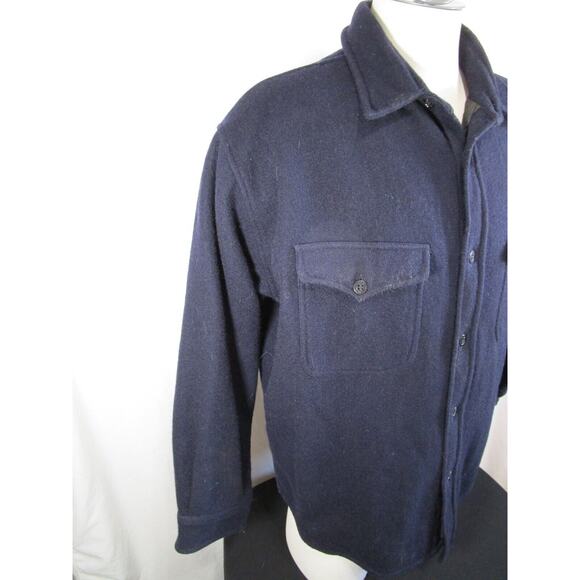 Boat Works Navy Blue Wool Blend Thick Quilt Lined Shirt Jacket Men Sz L - Picture 6 of 12